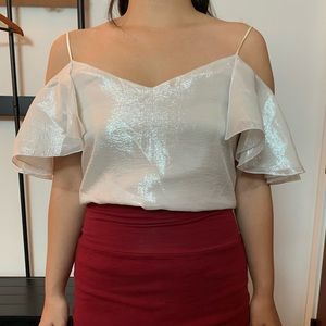 Boulee Designer Silk Sparkle Flutter Sleeve Top